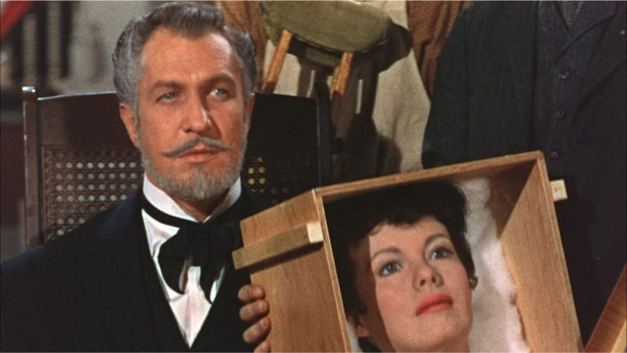 Vincent Price ve filmu Dům voskových figurín, úspěšném trojrozměrném filmu z 50. let.
